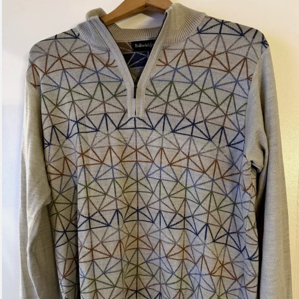 GORGEOUS BULLOCK & JONES MEN'S QUARTER (1/4) ZIP VIRGIN WOOL LONG SLEEVE SWEATER